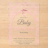 Toile de Jouy Pink Bow Girl Baby shower Acryl Uitnodigingen (Voorkant)