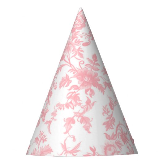 Toile de Jouy Pink Bow Girl First 1st Birthday Feesthoedjes (Voorkant)