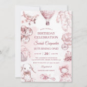 Toile De Jouy Pink Girl Birthday Party Kaart (Voorkant)