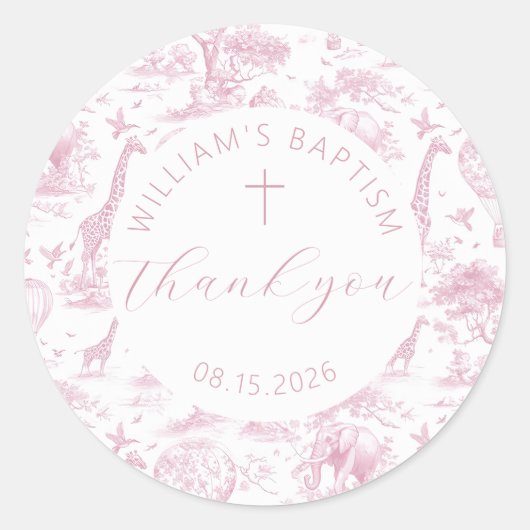 Toile de Jouy Pink Safari doop Sticker (Voorkant)