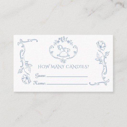 Toile de jouy Rocking horse Hoeveel snoepjes Informatiekaartje (Voorkant)