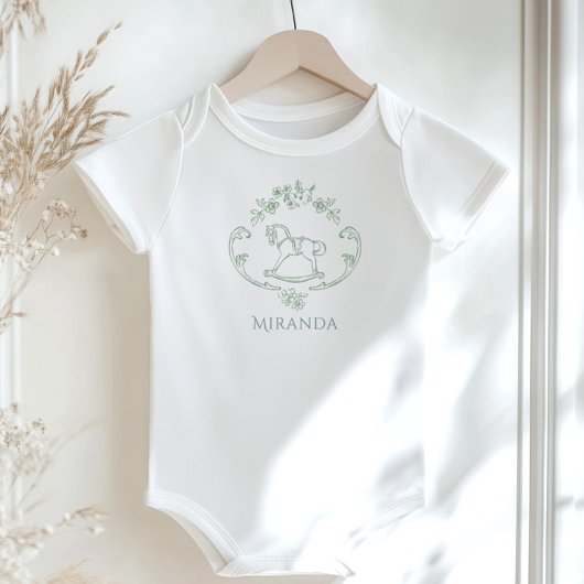 Toile de Jouy Rocking Horse Sage Green Romper