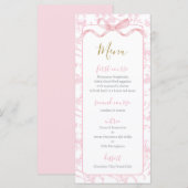 Toile de jouy Roze Baby shower Meisje Menu Kaart (Voorkant / Achterkant)