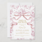 Toile De Jouy Roze Bow Bruids Douche Uitnodiging (Voorkant)
