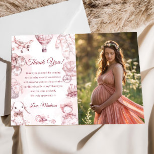 Toile De Jouy Roze Meisje Baby Shower Feest Foto  Kaart