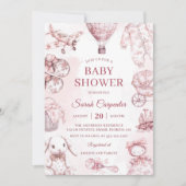 Toile De Jouy Roze Meisje Baby shower Party Kaart (Voorkant)