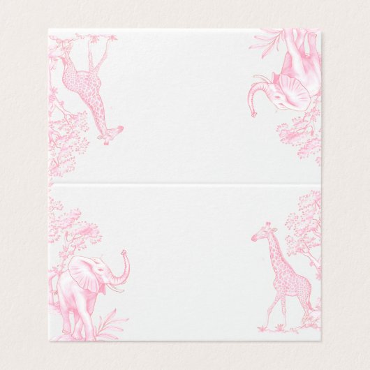 Toile de jouy Roze Safari baby shower plaatskaarte Kaart (Buitenkant ongevouwen)
