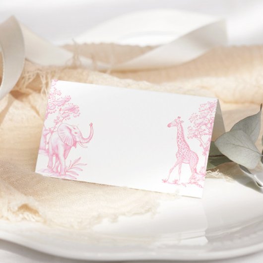 Toile de jouy Roze Safari baby shower plaatskaarte Kaart