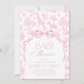 Toile de Jouy Roze Safari dieren Baby shower Kaart (Voorkant)