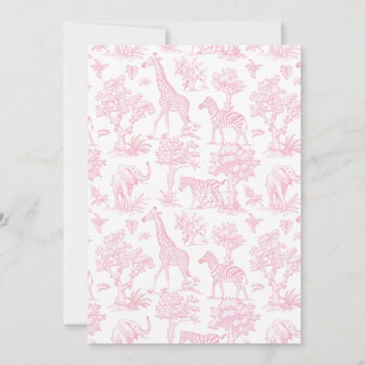 Toile de Jouy Roze Safari dieren Het is een meisje Kaart (Achterkant)