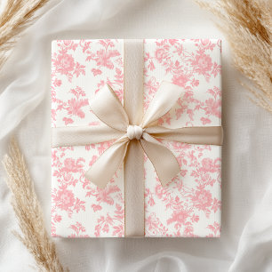 Toile de Jouy Roze Strik Meisje Eerste 1e Verjaard Cadeaupapier