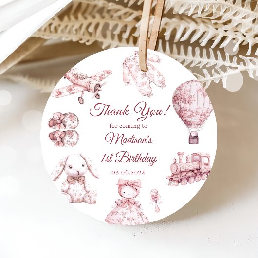 Toile De Jouy Roze Verjaardagsfeest Bedankjes Labels