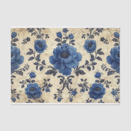 Toile de Jouy rozen in blauw op leeftijd Tissuepapier (Voorkant)