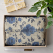 Toile de Jouy rozen in blauw op leeftijd Tissuepapier (Geschenk)