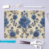 Toile de Jouy rozen in blauw op leeftijd Tissuepapier (Craft)