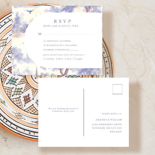 Toile de jouy RSVP-respons Aankondigingskaart