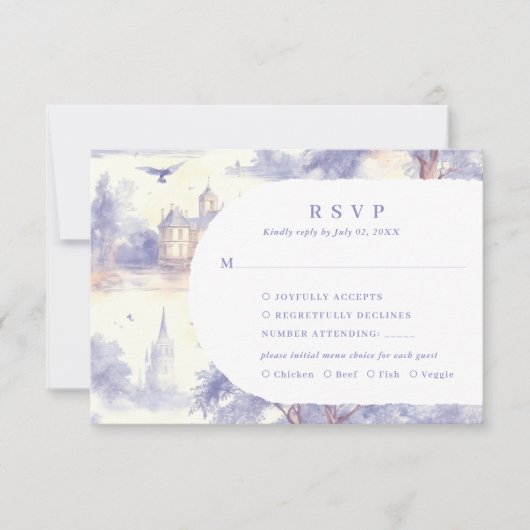 Toile de jouy RSVP Response Card (Voorkant)