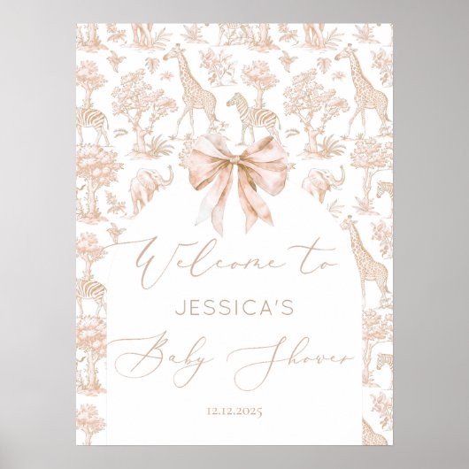 Toile de Jouy Safari Animals Baby shower Welkom Poster (Voorkant)
