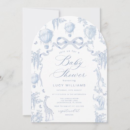 Toile de Jouy Safari Arch Bow Baby Boy Douche Kaart (Voorkant)