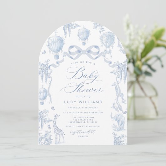 Toile de Jouy Safari Arch Bow Baby Boy Douche Kaart (Staand voorkant)
