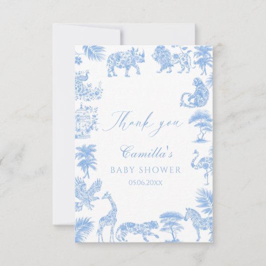Toile De Jouy Safari Baby shower Bedankkaart (Voorkant)