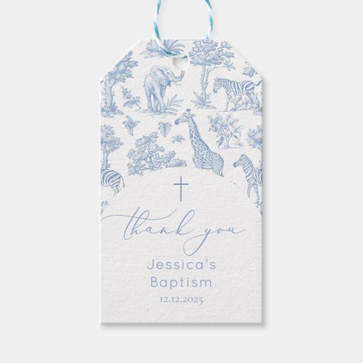 Toile de Jouy Safari Baby shower Doop Dank u Cadeaulabel (Voorkant)