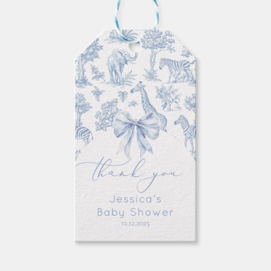 Toile de Jouy Safari Baby shower elegant bedankt Cadeaulabel (Voorkant)