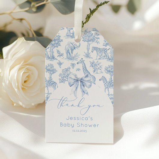 Toile de Jouy Safari Baby shower elegant bedankt Cadeaulabel