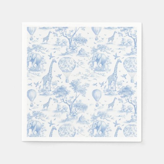 Toile de Jouy Safari Blauw Baby shower servetten (Voorkant)