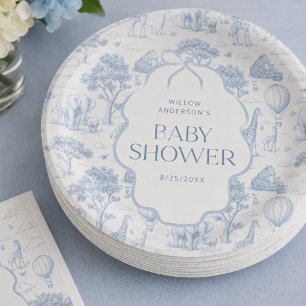 Toile De Jouy Safari Blauwe Baby Shower Papieren B Bordje
