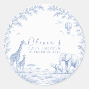 Toile De Jouy Safari Blauwe Baby Shower Ronde Sticker