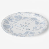 Toile De Jouy Safari Blue Baby Shower Paper Plates Papieren Bordje (Gekanteld)