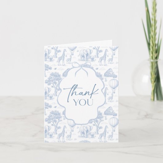 Toile De Jouy Safari Blue Baby Shower Thank You (Voorkant)