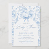 Toile de Jouy Safari Blue Bow Baby shower Kaart (Voorkant)