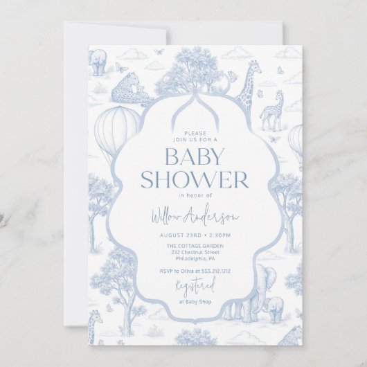Toile De Jouy Safari Blue Boy Baby Shower Kaart (Voorkant)