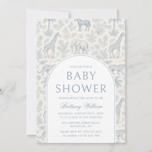 Toile De Jouy Safari Blue Boy Baby shower Kaart (Voorkant)