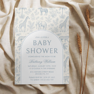 Toile De Jouy Safari Blue Boy Baby shower Kaart