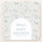 Toile De Jouy Safari Blue Boy Baby shower Kartonnen Onderzetters (Voorkant)