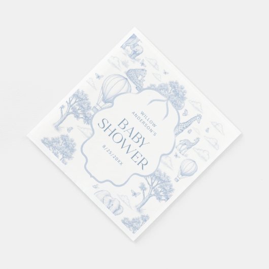 Toile De Jouy Safari Blue Boy Baby Shower Napkins Servet (Hoek)