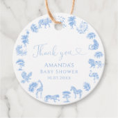 Toile De Jouy Safari Boy Baby shower Bedankjes Labels (Voorkant)