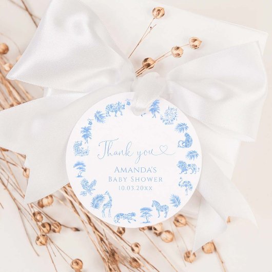 Toile De Jouy Safari Boy Baby shower Bedankjes Labels