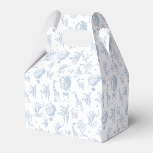 Toile de Jouy Safari dieren Arch Blue Baby shower Bedankdoosjes (Achterkant)