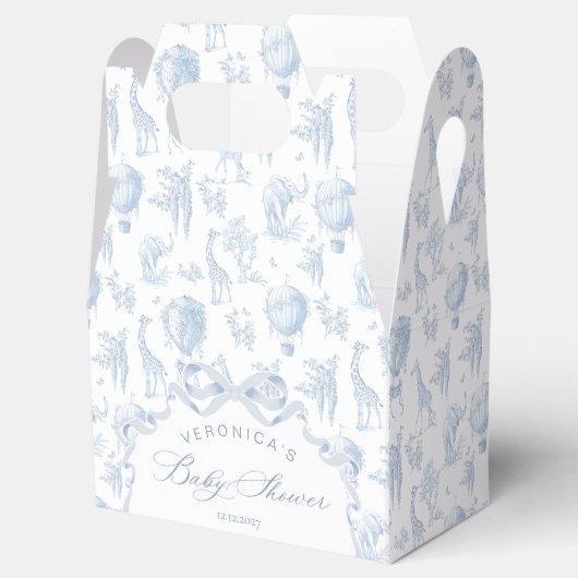 Toile de Jouy Safari dieren Arch Blue Baby shower Bedankdoosjes (Geopend)