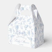 Toile de Jouy Safari dieren Arch Blue Baby shower Bedankdoosjes (Voorkant Zijde)