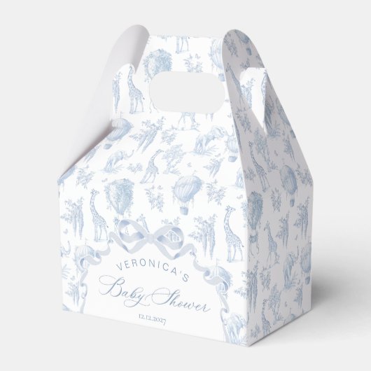 Toile de Jouy Safari dieren Arch Blue Baby shower Bedankdoosjes (Voorkant Zijde)