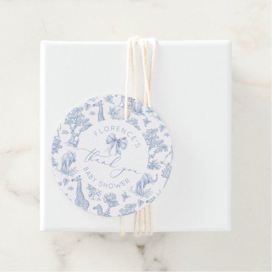 Toile de Jouy Safari dieren Baby shower bedankt Bedankjes Labels (In situ)