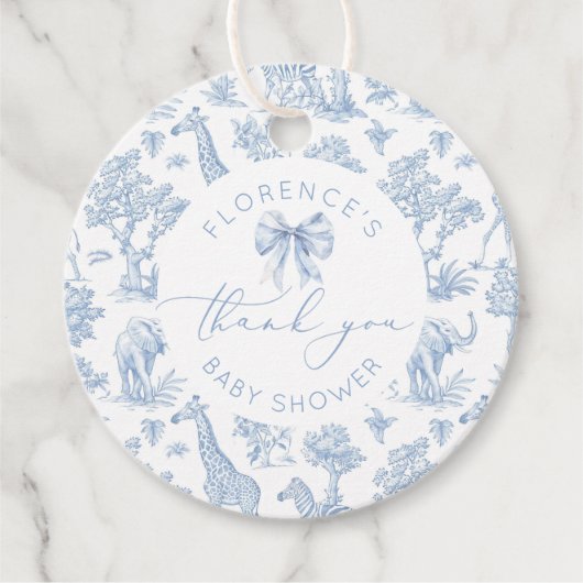 Toile de Jouy Safari dieren Baby shower bedankt Bedankjes Labels (Voorkant)