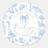 Toile de Jouy Safari dieren Baby shower bedankt Ronde Sticker (Voorkant)