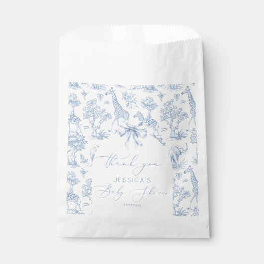 Toile de Jouy Safari dieren Baby shower Bedankzakje (Voorkant)