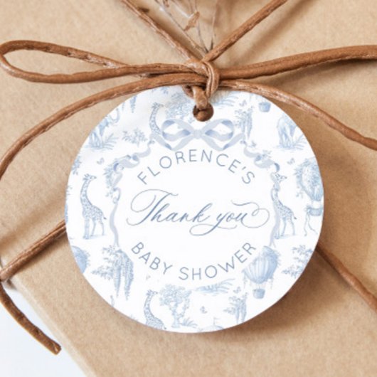 Toile de Jouy Safari Dieren Blauw Baby shower Bedankjes Labels
